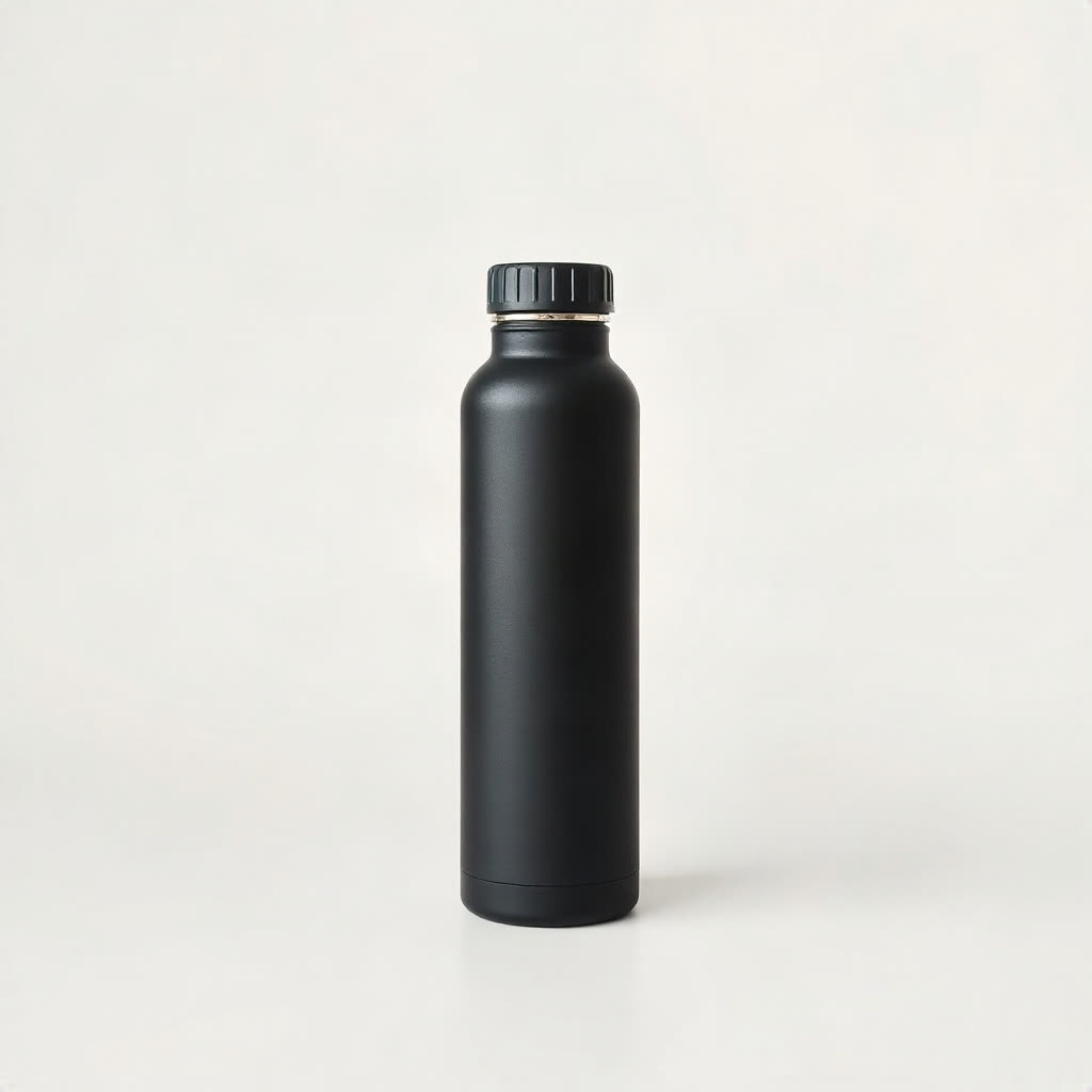 FLUX Schnell: A clean product photo of a matte black bottle.