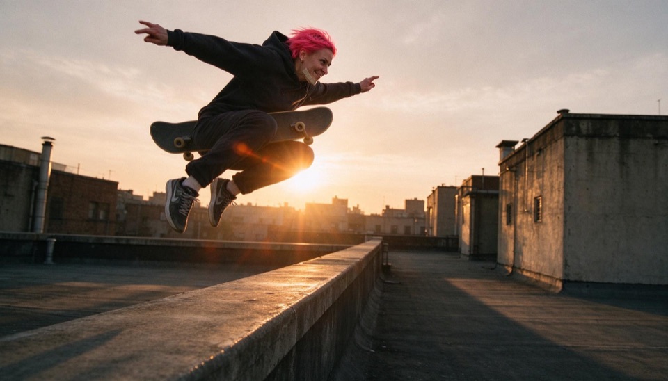 Sunset Rooftop Leap
