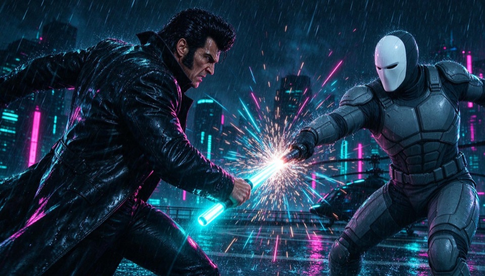 Helipad Duel in the Rain
